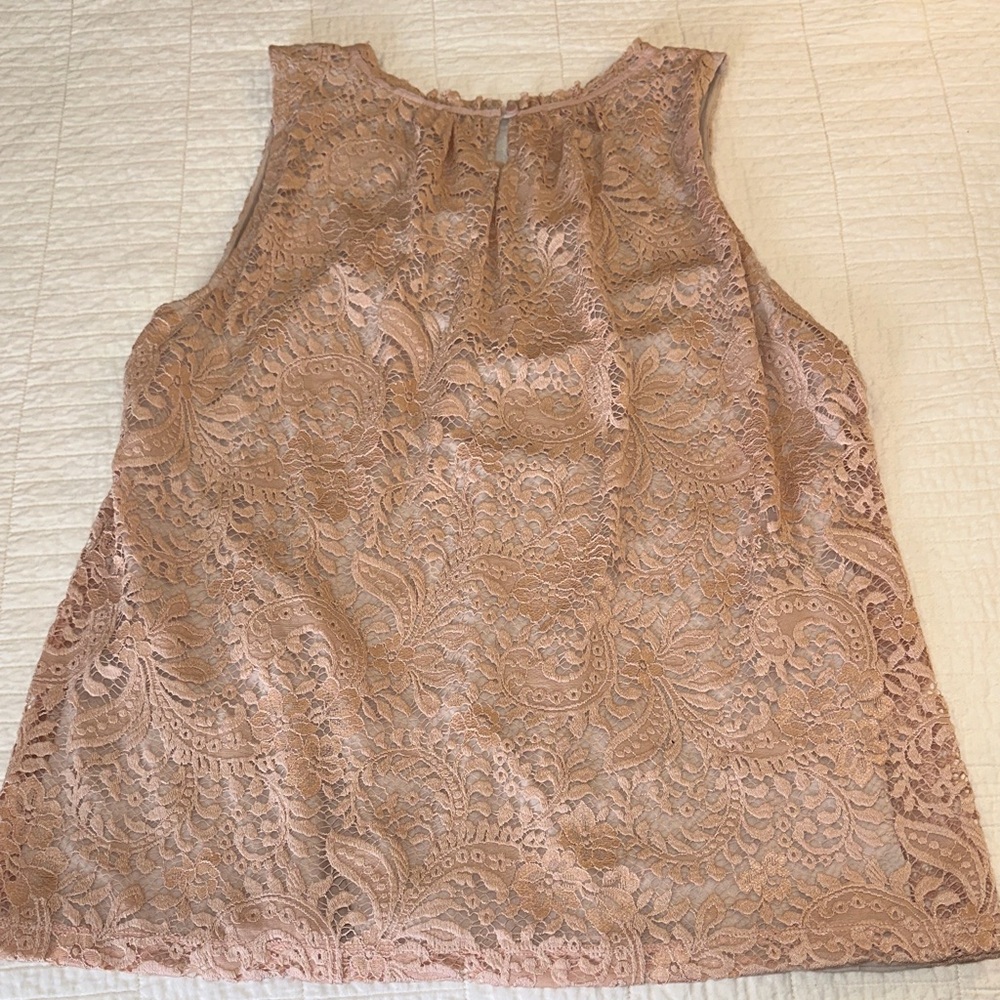 LOFT Large Lace Sleeveless Blouse Dusty Rose Like New - Picture 5 of 5
